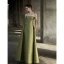 Vintage / Retro Olive Green Satin Evening Dresses  2022 A-Line / Princess Off-The-Shoulder Sleeveless Backless Split Front Floor-Length / Long Formal Dresses