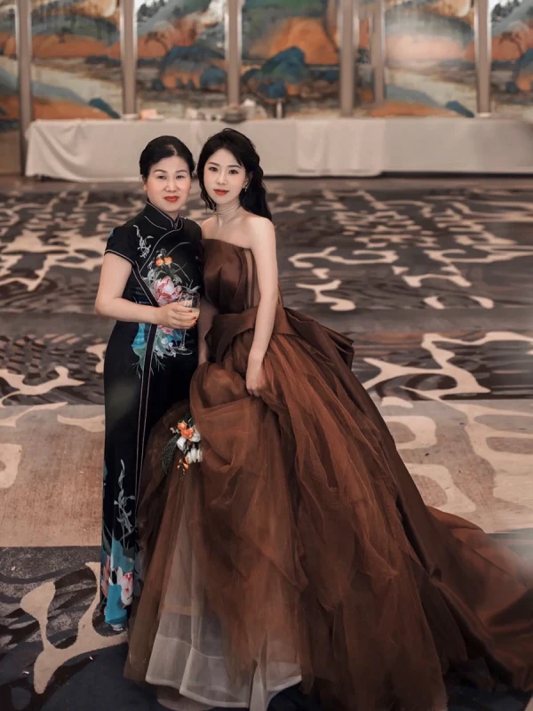 Charming Brown Evening Dresses 2022 A-Line / Princess Strapless Sleeveless Backless Floor-Length / Long Evening Party Formal Dresses