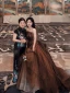 Charming Brown Evening Dresses 2022 A-Line / Princess Strapless Sleeveless Backless Floor-Length / Long Evening Party Formal Dresses