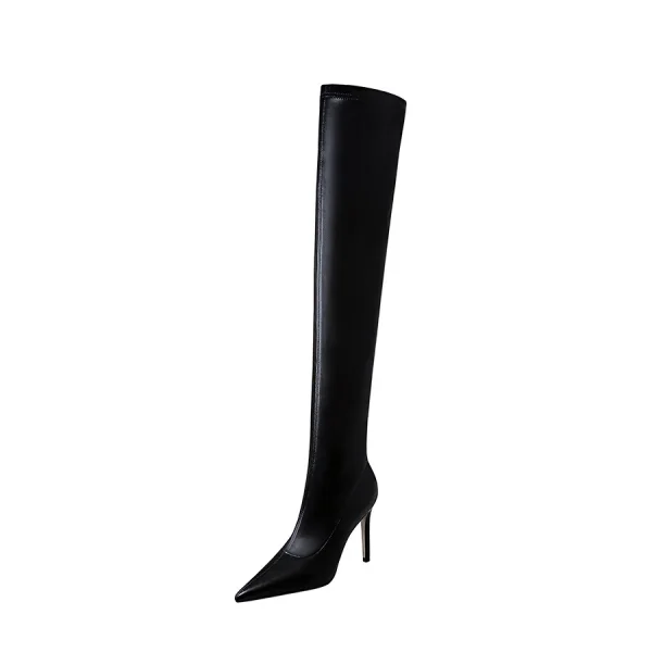 Fashion Black Street Wear Womens Boots 2022 9 cm Stiletto Heels Pointed Toe High Heels Boots