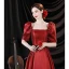 Elegant Burgundy Satin Prom Dresses 2021 A-Line / Princess Square Neckline Puffy Short Sleeve Backless Floor-Length / Long Prom Dresses