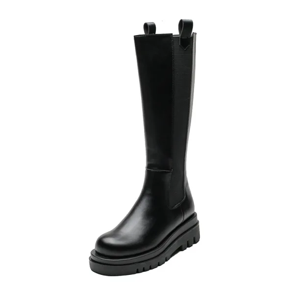Fashion Black Street Wear Womens Boots 2022 Waterproof Round Toe Flat Boots