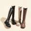 Vintage / Retro Brown Winter Street Wear Womens Boots 2022 Leather Round Toe Waterproof Flat Boots