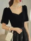 Elegant Black Sequins Prom Dresses 2022 A-Line / Princess Pearl Square Neckline Short Sleeve Backless Floor-Length / Long Formal Dresses
