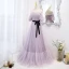 Charmant Lavande Robe De Bal 2022 Princesse De l'épaule Gonflée Manches Courtes Dos Nu Noeud Ceinture Longue Robe De Ceremonie
