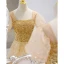 Charming Gold Prom Dresses 2022 A-Line / Princess Square Neckline Beading Sequins Puffy Short Sleeve Backless Floor-Length / Long Formal Dresses