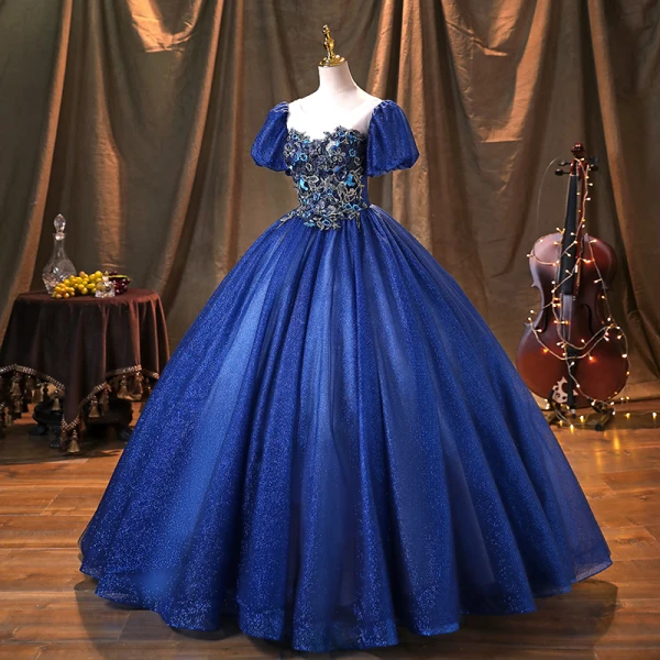 royal blue sequin formal dress Floral Sequin Royal Blue Long Prom Dress with Slit Royal / 2