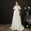 High End Ivory / Creme Satin Brautkleider / Hochzeitskleider 2021 A Linie Rüschen Off Shoulder Kurze Ärmel Rückenfreies Sweep / Pinsel Zug Hochzeit