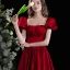 Modest / Simple Burgundy Satin Prom Dresses 2022 A-Line / Princess Square Neckline Puffy Short Sleeve Backless Floor-Length / Long Formal Dresses