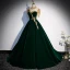 Chinese style Dark Green Suede Prom Dresses 2022 High Neck Beading Sequins Short Sleeve Rhinestone Tassel Floor-Length / Long Formal Dresses