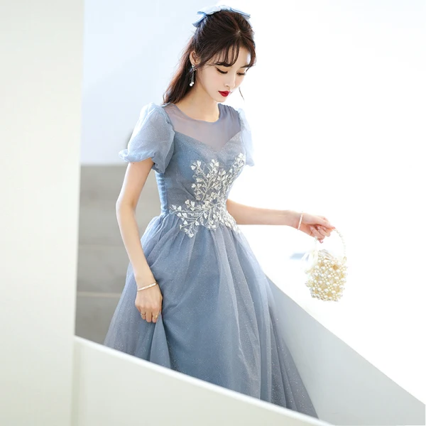 Charmant Bleu Ciel Glitter Robe De Bal 2022 Princesse Encolure Dégagée Perlage Paillettes Manches Courtes Dos Nu Longue Robe De Ceremonie