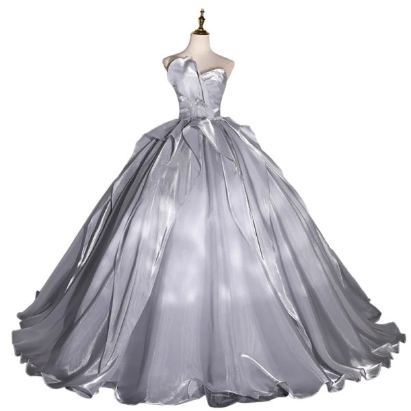 Mode Silber Grau Fallende Rüsche Ballkleider 2022 Ballkleid Bandeau Ärmellos Rückenfreies Lange Festliche Kleider