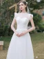 Chic / Beautiful White Lace Flower Wedding Dresses 2022 A-Line / Princess Scoop Neck Sleeveless Floor-Length / Long Wedding
