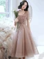 Chic / Belle Rougissant Rose Robe De Bal 2021 Princesse Encolure Carrée Perlage Appliques Paillettes Manches Courtes Dos Nu Longue Robe De Ceremonie