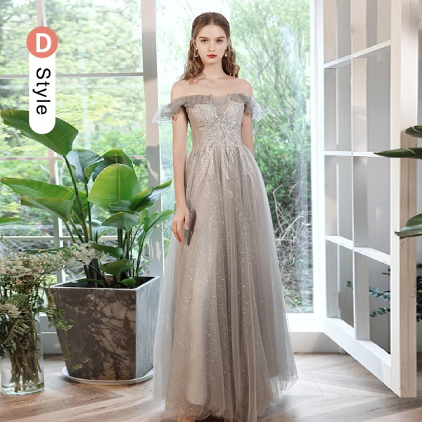 Chic / Beautiful Grey Beading Lace Flower Bridesmaid Dresses 2022 A-Line / Princess Rhinestone Sequins Short Sleeve Backless Floor-Length / Long Wedding Bridesmaid Dresses