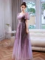 Chic / Beautiful Lilac Glitter Prom Dresses 2022 A-Line / Princess Square Neckline Puffy Short Sleeve Backless Floor-Length / Long Formal Dresses