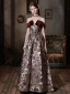 Vintage / Retro Burgundy Lace Flower Prom Dresses 2022 A-Line / Princess Off-The-Shoulder Short Sleeve Backless Floor-Length / Long Formal Dresses