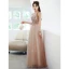 Charming Champagne Prom Dresses 2022 A-Line / Princess Scoop Neck Lace Sequins Beading Flower Sleeveless Floor-Length / Long Formal Dresses