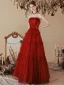 Charmant Burgunderrot Ballkleider 2022 A Linie Eckiger Ausschnitt Star Pailletten Kurze Ärmel Rückenfreies Schleife Lange Festliche Kleider