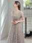 Charming Luxury / Gorgeous Grey Glitter Evening Dresses 2022 A-Line / Princess V-Neck Sequins Rhinestone Short Sleeve Backless Floor-Length / Long Evening Party Formal Dresses