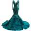 Vintage / Retro High-end Dark Green Cascading Ruffles Prom Dresses 2022 Trumpet / Mermaid V-Neck Beading Pearl Lace Flower Long Sleeve Backless Floor-Length / Long