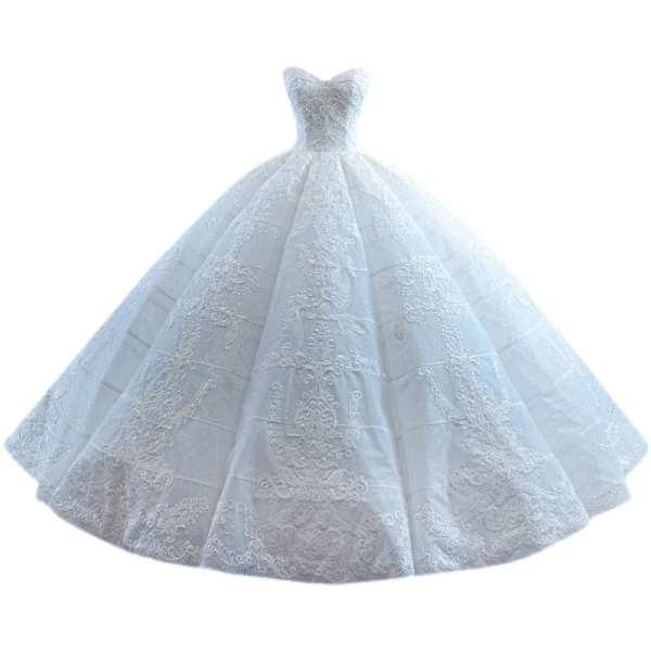High End Weiß Spitze Blumen Brautkleider / Hochzeitskleider 2022 Ballkleid Bandeau Ärmellos Rückenfreies Kapelle-Schleppe Hochzeit