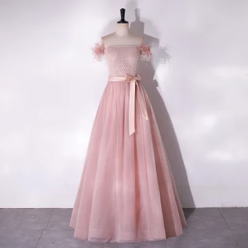 Lovely Blushing Pink Beading Tassel Sequins Prom Dresses 2024 A Line Princess Strapless Sleeveless Backless Bow Sash Floor Length Long Prom Formal Dresses