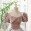 Elegant Blushing Pink Prom Dresses 2023 Ball Gown Square Neckline Short Sleeve Backless Floor-Length / Long Prom Formal Dresses