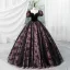 Vintage / Retro Rose Black Prom Dresses 2023 Ball Gown Square Neckline Short Sleeve Backless Floor-Length / Long Prom Formal Dresses