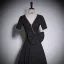 Elegant Black Rhinestone Bow Prom Dresses 2023 Zipper Up A-Line / Princess V-Neck Short Sleeve Floor-Length / Long Prom Formal Dresses