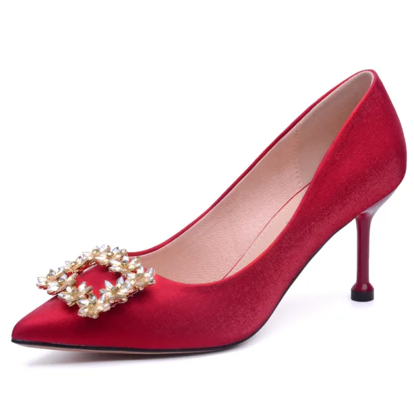 Chinese style Red Rhinestone Wedding Shoes 2020 8 cm Stiletto Heels Pointed Toe Wedding Pumps