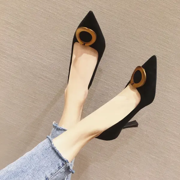 Chic / Belle Noire Désinvolte Escarpins 2020 Daim 7 cm Talons Aiguilles À Bout Pointu Escarpins