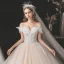 Charmant Champagner Brautkleider / Hochzeitskleider 2021 Ballkleid Off Shoulder Perlenstickerei Spitze Blumen Ärmellos Rückenfreies Lange Hochzeit