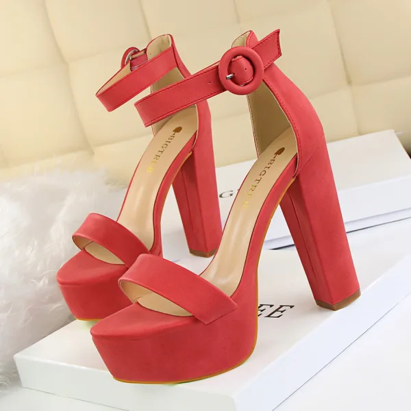 Sexy Black Street Wear Womens Sandals 2020 Ankle Strap 13 cm Thick Heels Open / Peep Toe Sandals