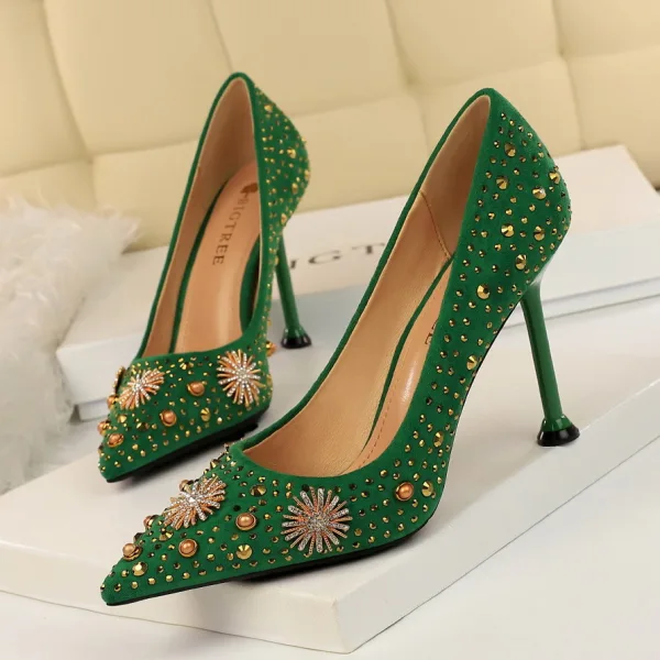 Vintage Schwarz Abend Pumps 2020 Perle Strass 9 cm Stilettos Spitzschuh Pumps