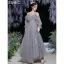 Modest / Simple Grey Bridesmaid Dresses 2021 A-Line / Princess Glitter Spaghetti Straps Short Sleeve Backless Floor-Length / Long Bridesmaid Wedding Party Dresses