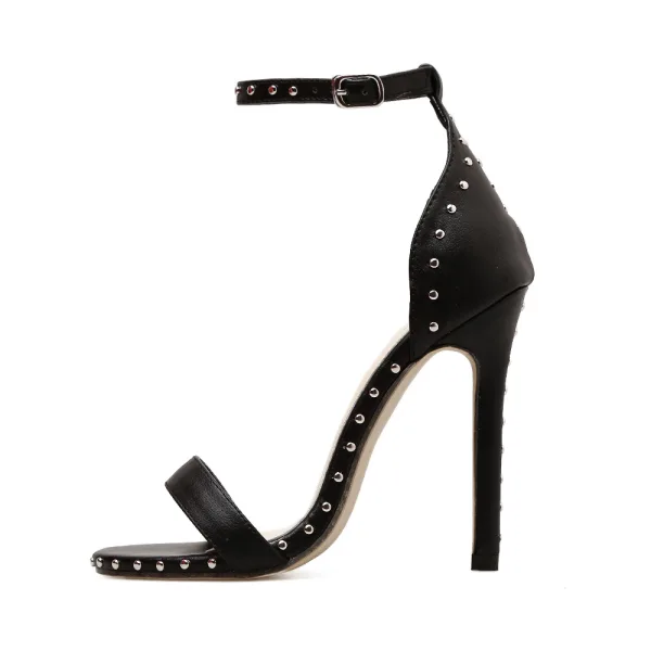 Proste / Simple Czarne Przypadkowy Nit Sandały Damskie 2020 Z Paskiem 11 cm Szpilki Peep Toe Sandały