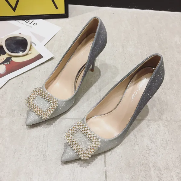 Glitzernden Charmant Farbverlauf Gold Abend Pumps 2020 Strass Pailletten 9 cm Stilettos Spitzschuh Pumps