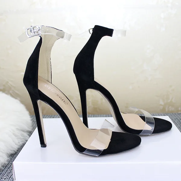 Sexy Beige Club de carnaval Sandales Femme 2020 Bride Cheville 11 cm Talons Aiguilles Peep Toes / Bout Ouvert Sandales