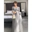 Simple Gris Robe Demoiselle D'honneur Bretelles croisées 2021 Princesse Encolure Carrée En Dentelle Fleur Ceinture 3/4 Manches Dos Nu Longue Demoiselle D'honneur Robe Pour Mariage