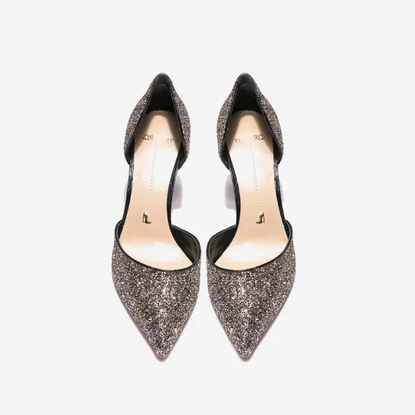 Sparkly Black Evening Party Womens Shoes 2020 Sequins 8 cm Stiletto Heels Pointed Toe Heels