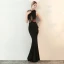 Sexy Noire Robe De Soirée 2018 Trompette / Sirène Transparentes Perlage Encolure Dégagée Sans Manches Longue Robe De Ceremonie
