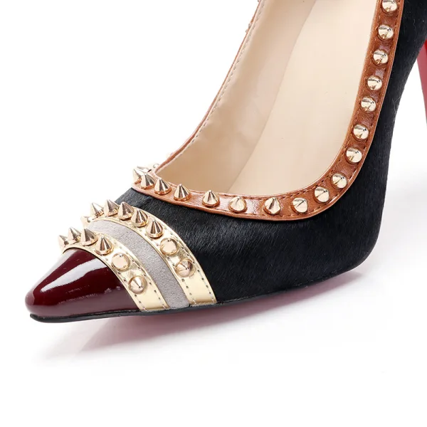 Mooie / Prachtige Zwarte Feest Leer Pumps 2020 Klinknagel 10 cm Naaldhakken / Stiletto Spitse Neus Pumps