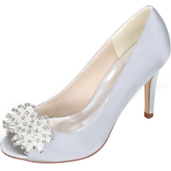 Elegancka Szampan Na Wesele Buty Ślubne 2020 Satyna Rhinestone 9 cm Szpilki Peep Toe Ślub Czółenka