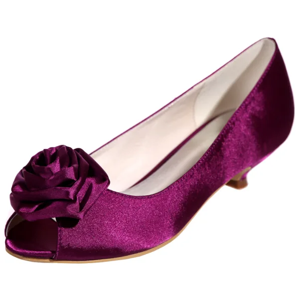 Elegancka Białe Na Wesele Buty Ślubne 2020 Satyna Kwiat 3 cm Niski Obcas Peep Toe Ślub Czółenka