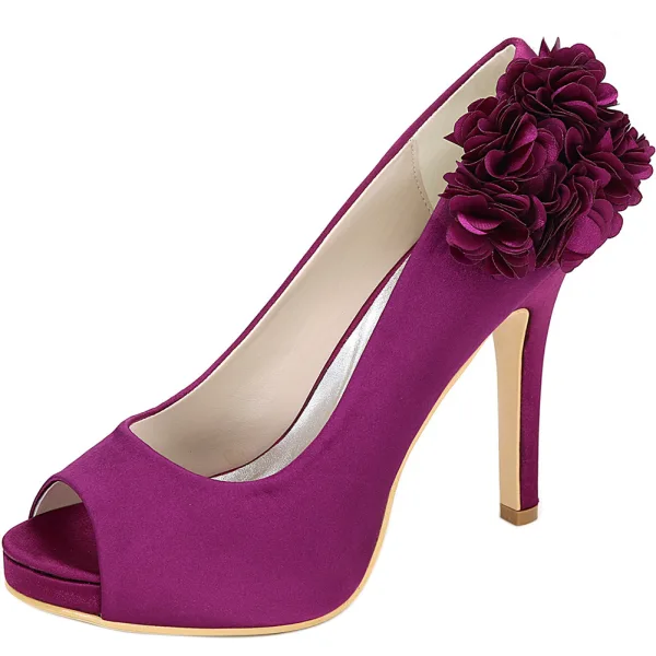 Elegant Ivory Prom Pumps 2020 Satin Appliques 11 cm Stiletto Heels Open / Peep Toe Pumps