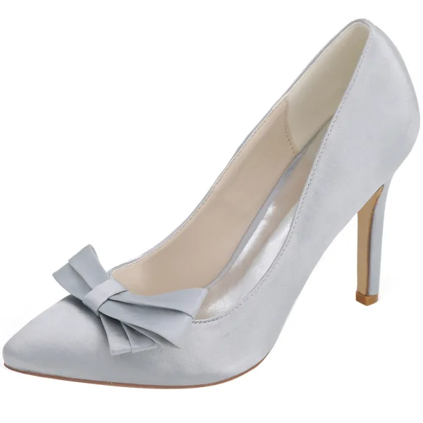 Elegante Ivoor Gala Pumps 2020 Satijn Strik 9 cm Naaldhakken / Stiletto Spitse Neus Pumps