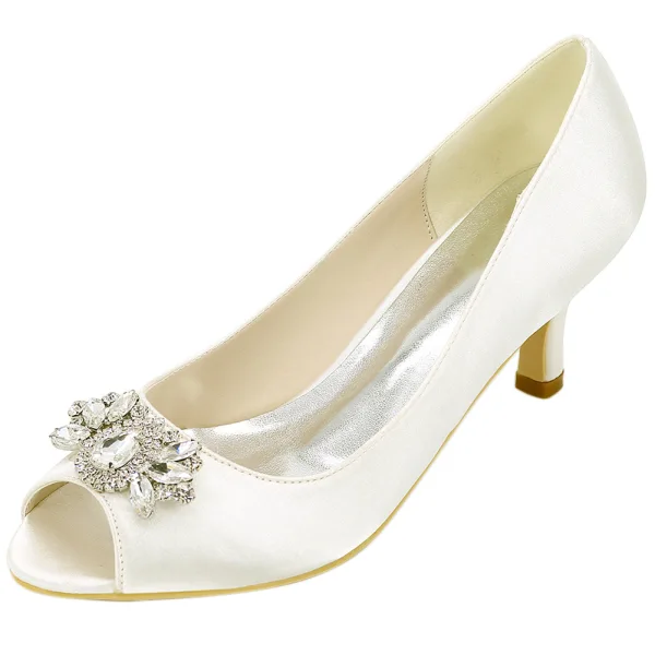 Elegante Weiß Ball Pumps 2020 Satin Kristall Strass 6 cm Stilettos Peeptoes Pumps