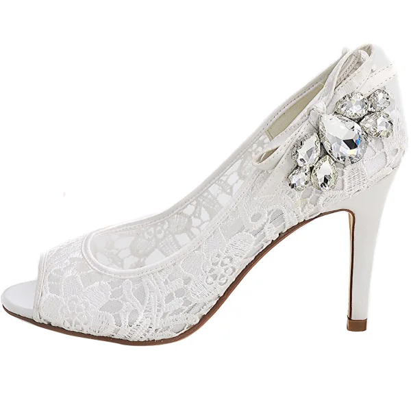 Sexy Black Evening Party See-through Pumps 2020 Lace Rhinestone 9 cm Stiletto Heels Open / Peep Toe Pumps