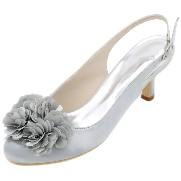 Elegant Champagne Prom Womens Shoes 2020 Satin Appliques 6 cm Stiletto Heels Round Toe Heels